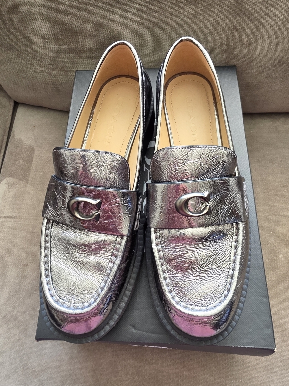 Coach Anthracite Leah Platform Loafers Size 7